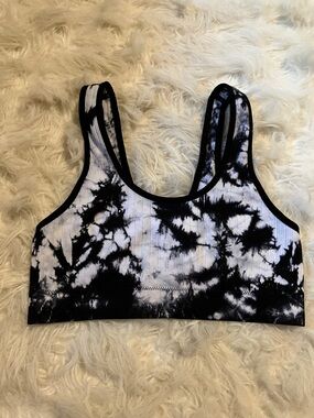 No Boundaries Black & White Tie-Dye Ribbed Sports Bra